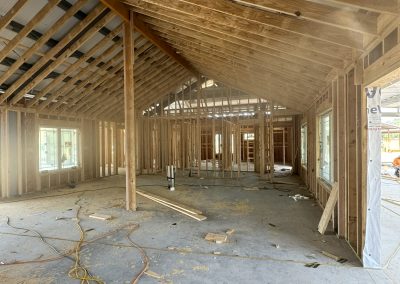 The frame of a barndominium