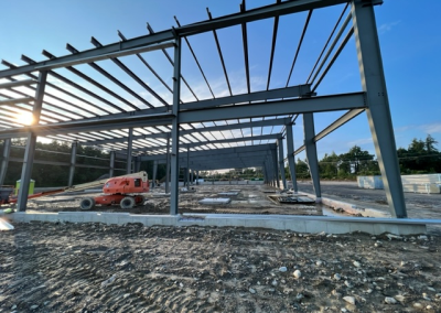 Steel framework under construction at sunset 2