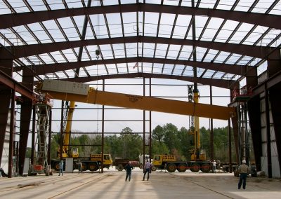 Construction site with cranes and workers