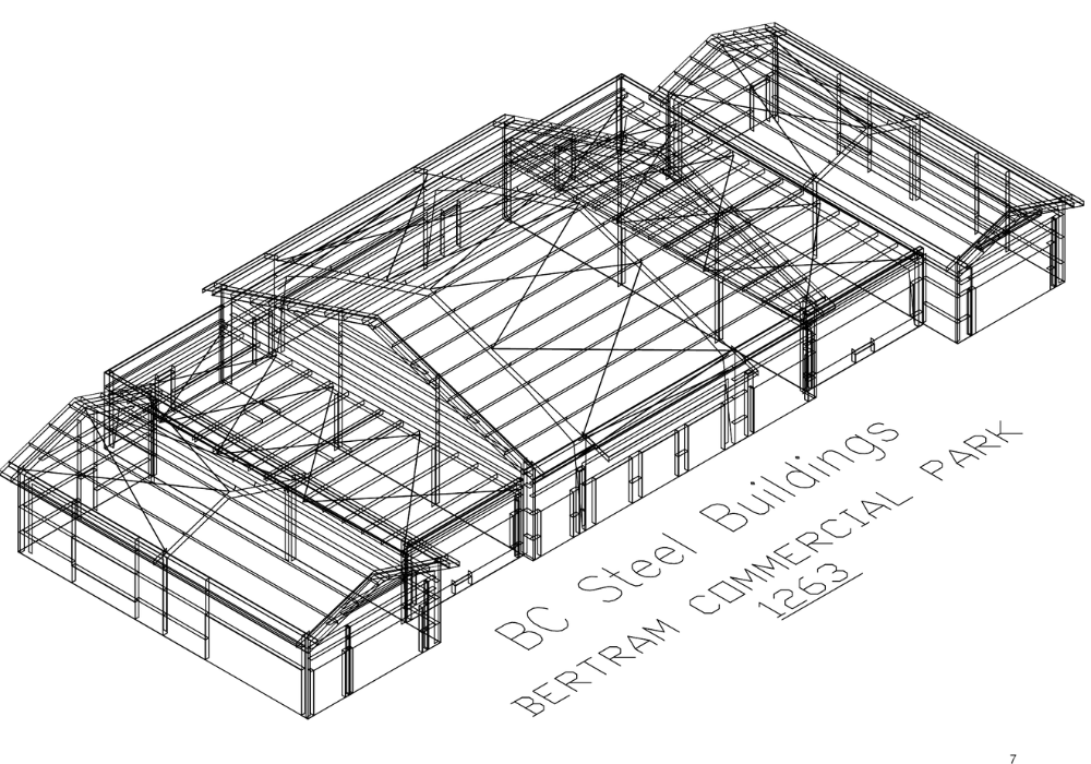 3d drawing of a BC Steel Building project, Bertram Commercial Park