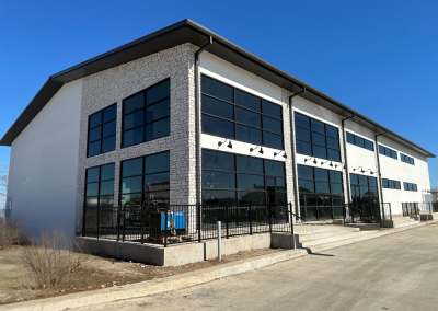 External view of a newly built retail building space
