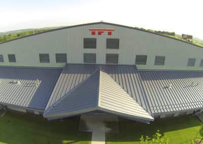 External view of a newly built manufacturing/industrial building complex (overhead view)